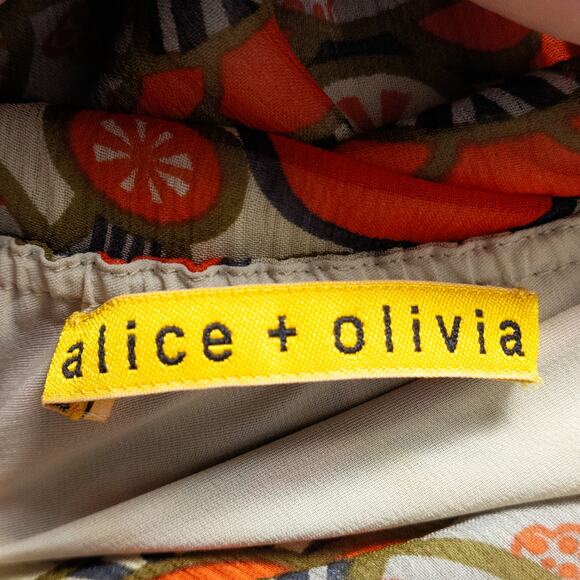 Alice + Olivia One Shoulder Print Dress Orange Multicolor Size S Retro Festival - Picture 6 of 6